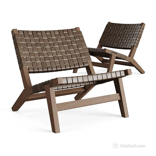 Stylish Modern Leisure Chairs With Wooden Frame Woven Seat And Backrest 3d model 