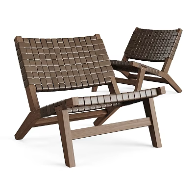 Stylish Modern Leisure Chairs With Wooden Frame Woven Seat And Backrest 3d model
