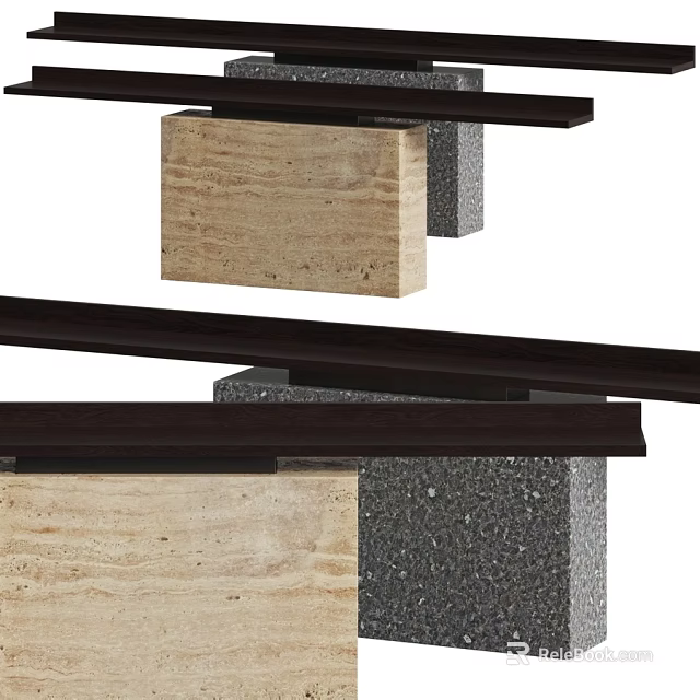 Modern Dining Table Design Featuring Wooden And Stone Countertop Surfaces 3d model