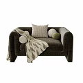 Comfortable Single Seater Sofa With Light Dark Tones Knitted Blanket And Round Square Pillows 3d model