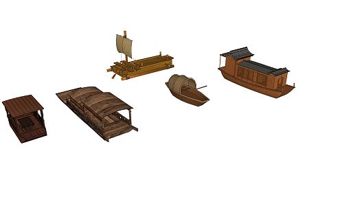 Chinese boat raft fishing boat bamboo raft 3d model