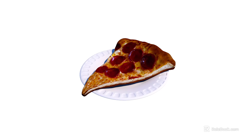 Tasty Pepperoni Pizza Slice On White Plate With Melted Cheese And Crispy Crust 3d model 