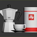Household Coffee Essentials Stainless Steel Moka Pot Canister And White Cup