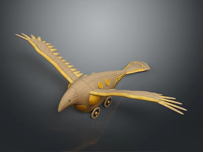 Golden Bird Model With Decorative Wings And Small Wheels 3d model