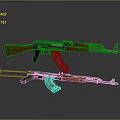 Realistic AK Rifles Featuring Wooden Stocks And Metal Parts On Dark Surface