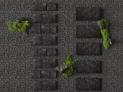 Garden Stepping Stones Path Made Of Black Slate With Green Moss On Gravel 3d model