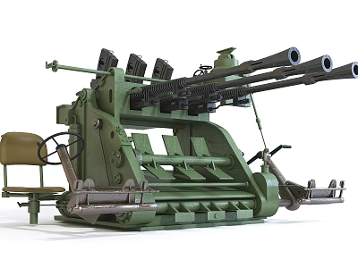 Military Green Multi Barrel Weapon System With Multiple Barrels Mounted Seat And Support Structure 3d model