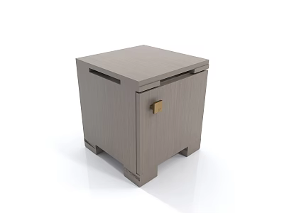 Modern Style Light Gray Wooden Bedside Table With Lockable Drawer And Golden Lock 3d model