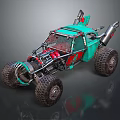 Teal Utility Vehicle With Exposed Frame Large Off Road Tires And Mechanical Parts