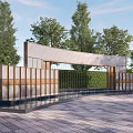 Modern Scenic Wall Design With Green Trees Water Feature And Paved Ground