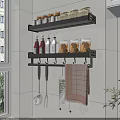 Wall Mounted Bathroom Cabinet Rack With Storage Jars Checkered Towel And Hooks 3d model