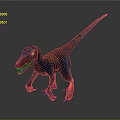 Blue Velociraptor Dinosaur With Open Mouth And Sharp Claws Standing On Gray Background