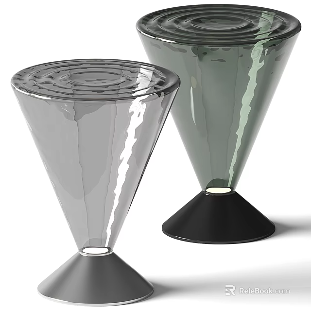 Modern Glass Vases In Gray And Green With Conical Shape And Black Base 3d model 