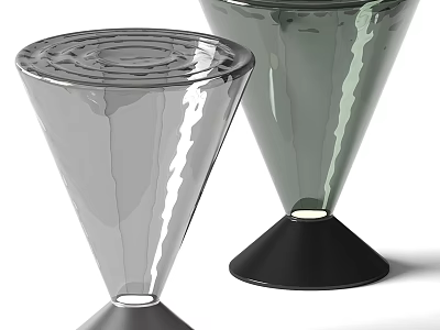 Modern Glass Vases In Gray And Green With Conical Shape And Black Base 3d model