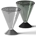 Modern Glass Vases In Gray And Green With Conical Shape And Black Base