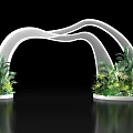 Event Gateway Design with White Curved Arch Flanked by Green Plants and Flowers