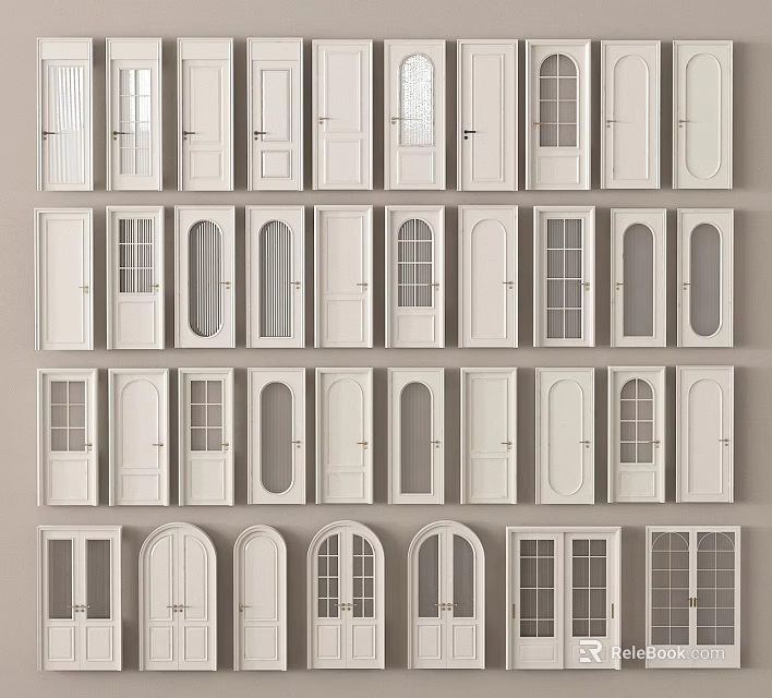 Various Styles Of White Doors With Different Designs And Glass Panels 3d model 