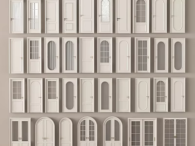 Various Styles Of White Doors With Different Designs And Glass Panels 3d model