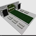 Stage Design With Green Grass Floor White Decorative Frame And Background Screens
