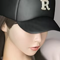 Fashionable Woman With Long Hair In Black Cap And Light T-shirt Side Profile Look