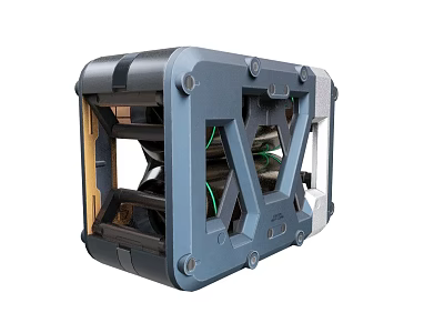 Gray Metallic Mechanical Device With Industrial Frame And Internal Green Components 3d model