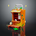 Cartoon Street Stall Scene Featuring Yellow Awning Green Decor White Rabbit Steps And Flowers