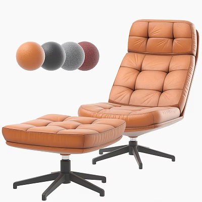 Brown Leather Tufted Leisure Chair With Ottoman And Metal Base Color Options 3d model