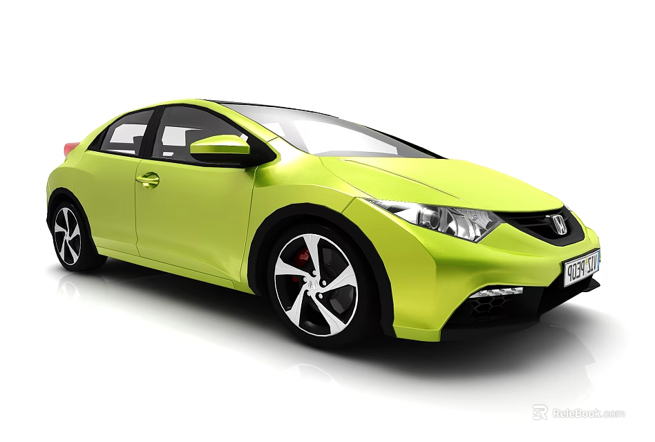 Bright Green Compact Sedan With Modern Design And Black Alloy Wheels 3d model 