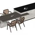 Modern Wooden Dining Table Set With Four Chairs Black Countertop And Marble Base