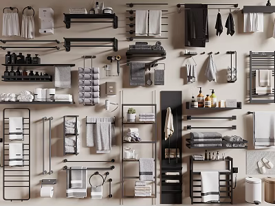 Bathroom Towel Racks And Storage Shelves With Organized Hanging Towels And Accessories 3d model