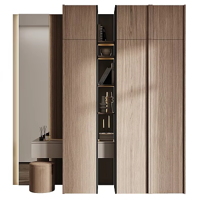 Elegant Wooden Decorative Cabinet With Open Shelves And Decorative Ornaments In Modern Home 3d model