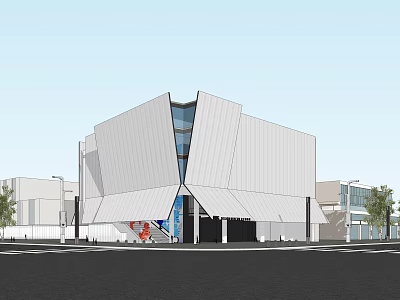 Modern White Building With Angular Design Glass Windows And Urban Exterior Setting 3d model