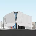 Modern White Building With Angular Design Glass Windows And Urban Exterior Setting