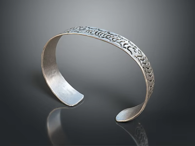 Elegant Silver Cuff Bracelet Featuring Intricate Engraved Patterns And Smooth Edge 3d model