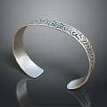 Elegant Silver Cuff Bracelet Featuring Intricate Engraved Patterns And Smooth Edge 3d model
