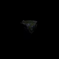 Technology Exhibition Hall Showcasing Floating Black Rock With Green Moss Design
