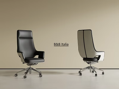 B&B Italia Modern Leather Office Chair In Black And White With Swivel Wheels 3d model