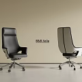 B&B Italia Modern Leather Office Chair In Black And White With Swivel Wheels