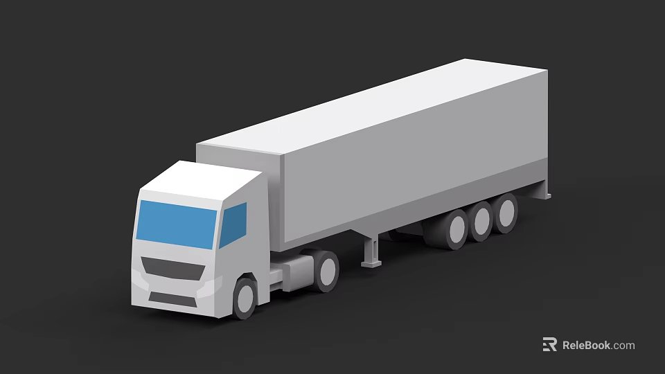 White Box Truck with Blue Windshield and Multiple Wheels Simple 3D Model Design 3d model 