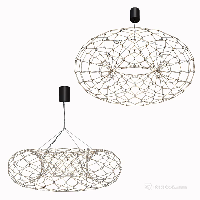 Contemporary Wire Mesh Chandelier With Intricate Geometric Patterns And Hanging Frame Structure 3d model 