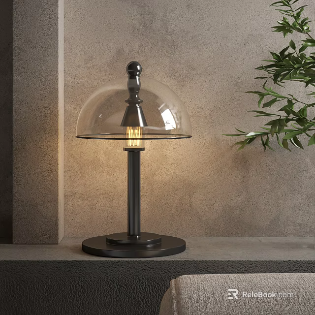 Minimalist Modern Table Lamp with Black Metal Base and Transparent Glass Shade for Bedroom Desk 3d model 