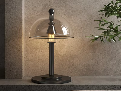 Minimalist Modern Table Lamp with Black Metal Base and Transparent Glass Shade for Bedroom Desk 3d model