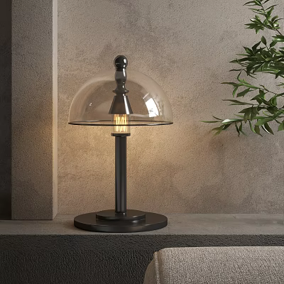 Minimalist Modern Table Lamp with Black Metal Base and Transparent Glass Shade for Bedroom Desk 3d model