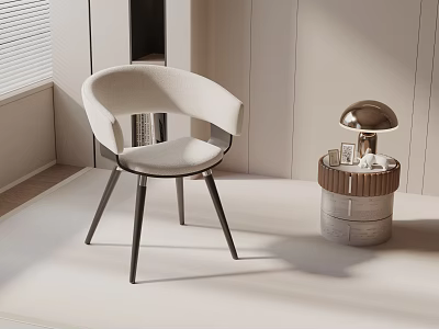Modern Accent Chair With Curved White Upholstery And Black Legs Near Table Lamp In Bright Interior 3d model