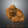 Muscular Orange Skinned Tusked Monster Creature With Bloodstained Wounds And Fierce Expression