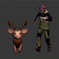 Running Scene With Runner In Red Goggles And Orange Deer