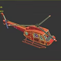 Vibrant Red Helicopter with Rotors Landing Gear and Cockpit Windows
