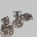 Detailed 3D Sculpture Carving Of Female Archer With Tentacle Like Structures And Bow