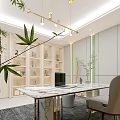Modern Open Office Space With White Green Walls Bookshelves Round Stools And Carpet