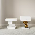 White Stacked Nightstands With Drawer And Gold Spherical Table Lamp 3d model